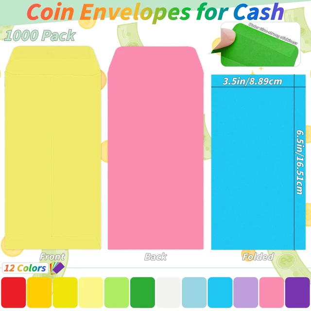 Alt view image 2 of 7 - 1000 Pcs Money Envelopes for Cash 3.5x6.5in 12 Color Colored Coin Envelopes Small Cash Envelopes with Gummed Flaps for Money Saving Challenge Small Item Organizer Coins Tickets Tips Parts Seed Storage