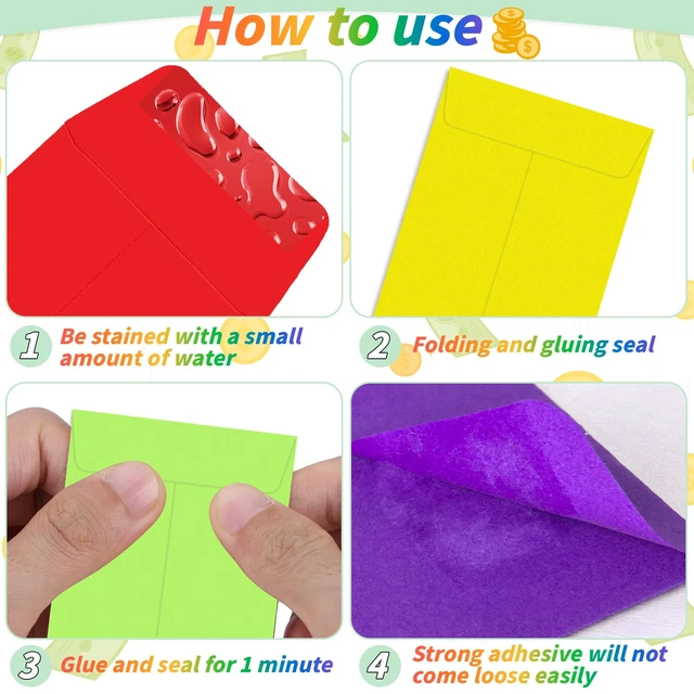 Alt view image 3 of 7 - 1000 Pcs Money Envelopes for Cash 3.5x6.5in 12 Color Colored Coin Envelopes Small Cash Envelopes with Gummed Flaps for Money Saving Challenge Small Item Organizer Coins Tickets Tips Parts Seed Storage