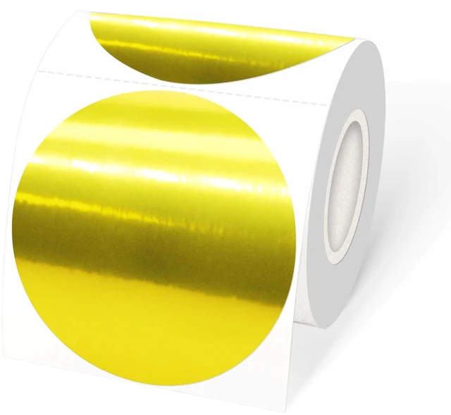 Main image of 3" Gold Thermal Label Stickers, Round Glitter Direct Thermal Printer Sticker Labels for Gift Wrapping, Self-Adhesive DIY Custom Logo Design- Holographic Gold