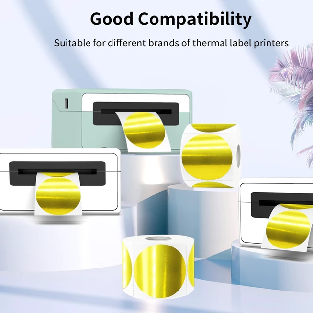 Alt view image 3 of 6 - 3" Gold Thermal Label Stickers, Round Glitter Direct Thermal Printer Sticker Labels for Gift Wrapping, Self-Adhesive DIY Custom Logo Design- Holographic Gold