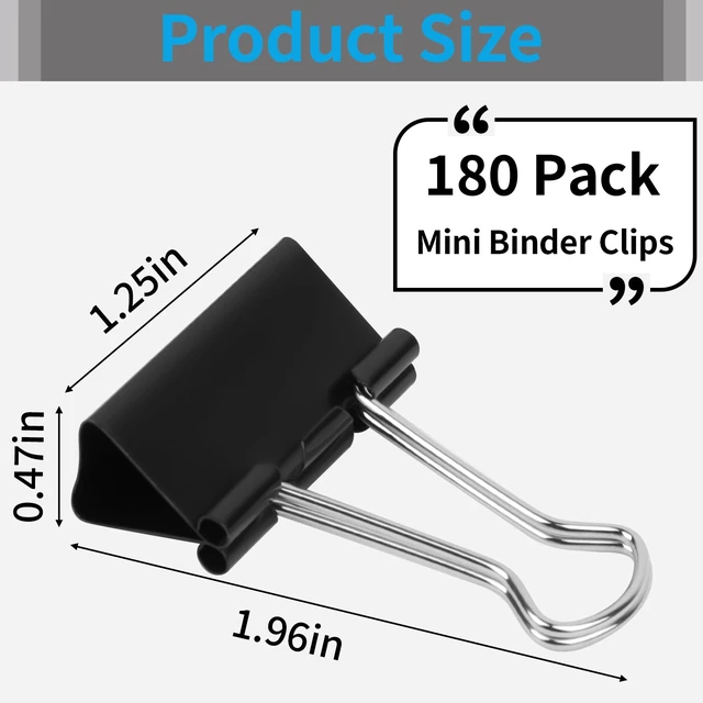 Alt view image 2 of 7 - 180Pcs Small Binder Clips, Mini Binder Clips, Clips Office Supplies 1.26 in Paper Clamps, Binder Paper Clips, Binder Clips Small, Mini Clips, Small Paper Clips for Office Supplies Home School