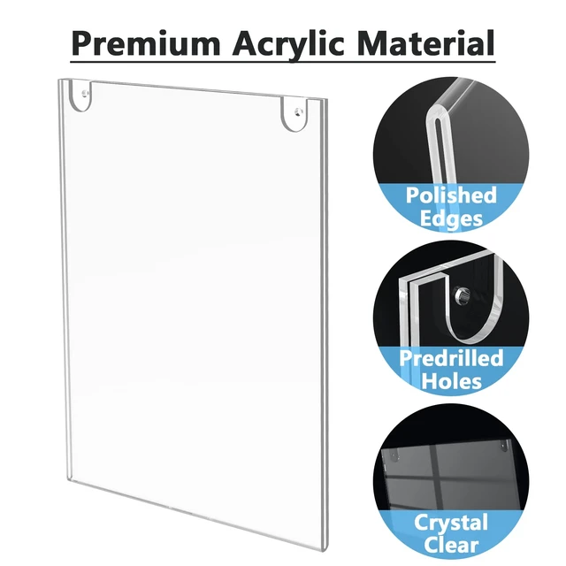 Alt view image 2 of 7 - Acrylic Wall Mount Sign Holder, 11 x 17 Vertical, 6 Pack Includes Adhesive Tapes and Screws, Clear Acrylic Display for Signs, Posters and Documents, Ideal for Office, Home, Store