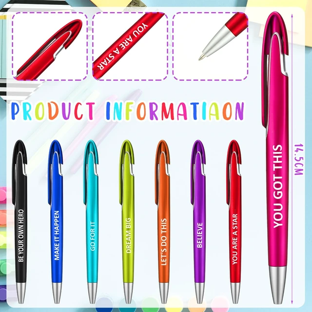 Alt view image 2 of 6 - 100 Pcs Positive Theme Ballpoint Pens Bulk, Medium Point, Black Ink Motivational Inspirational Pen Bulk with Affirmation Quotes, Retractable, Colorful for Teacher Nurse Gifts, Office School Use