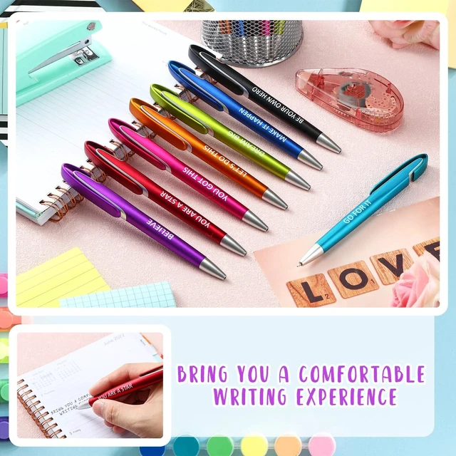 Alt view image 3 of 6 - 100 Pcs Positive Theme Ballpoint Pens Bulk, Medium Point, Black Ink Motivational Inspirational Pen Bulk with Affirmation Quotes, Retractable, Colorful for Teacher Nurse Gifts, Office School Use