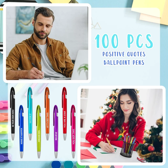 Alt view image 4 of 6 - 100 Pcs Positive Theme Ballpoint Pens Bulk, Medium Point, Black Ink Motivational Inspirational Pen Bulk with Affirmation Quotes, Retractable, Colorful for Teacher Nurse Gifts, Office School Use