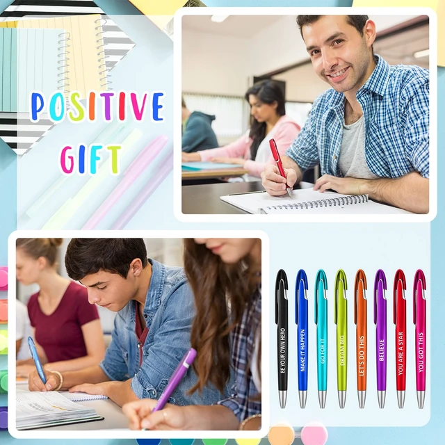 Alt view image 5 of 6 - 100 Pcs Positive Theme Ballpoint Pens Bulk, Medium Point, Black Ink Motivational Inspirational Pen Bulk with Affirmation Quotes, Retractable, Colorful for Teacher Nurse Gifts, Office School Use