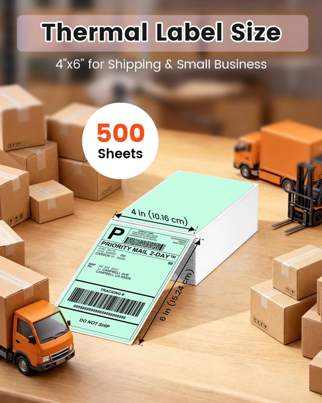 Alt view image 4 of 7 - 4x6 Thermal Shipping Labels for Shipping Label Printer Genuine 500 Fanfold Labels, Strong Adhesive Commercial Grade Direct Thermal Label for Shipping, Barcodes, USPS, UPS and FedEx
