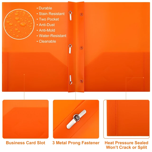 Alt view image 3 of 7 - 36 Pcs Plastic Folders with Pockets and Prongs,Orange 2 Heavy Duty with 3 Metal Prongs, Clear Front Pocket, Card Slot, Letter Size, Bulk Supplies, Back to School, Office Workers