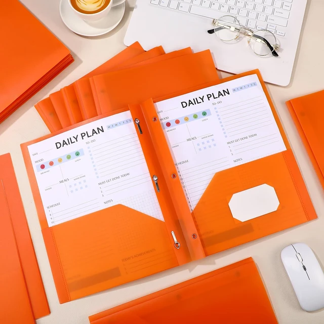 Alt view image 4 of 7 - 36 Pcs Plastic Folders with Pockets and Prongs,Orange 2 Heavy Duty with 3 Metal Prongs, Clear Front Pocket, Card Slot, Letter Size, Bulk Supplies, Back to School, Office Workers