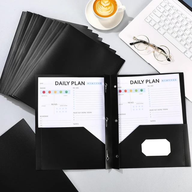Alt view image 5 of 7 - 36 Pcs Plastic Folders with Pockets and Prongs,Black 2 Heavy Duty with 3 Metal Prongs, Clear Front Pocket, Card Slot, Letter Size, Bulk Supplies, Back to School, Office Workers