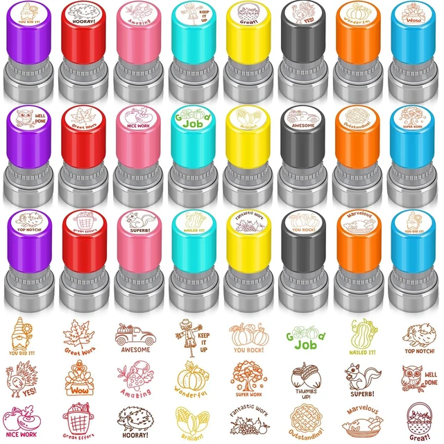 Main image of 24 Pcs Teacher Stamps for Classroom Self Inking Stamps Gift,Fall Back to School, Positive Stamps for Teachers, Colorful, Motivational, Multi Style, Encouraging School Students Supplies