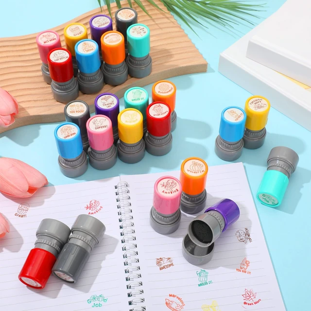 Alt view image 4 of 6 - 24 Pcs Teacher Stamps for Classroom Self Inking Stamps Gift,Fall Back to School, Positive Stamps for Teachers, Colorful, Motivational, Multi Style, Encouraging School Students Supplies