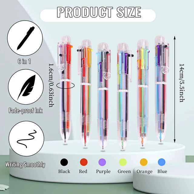 Alt view image 2 of 7 - 36 Pack Multicolor Ballpoint Pens 6 in 1 Transparent 0.5mm 6 Ink Colors in Each Pen, Clear Barrel, Retractable Design, 0.5mm Tip, for School Office Party Favors and Gifts