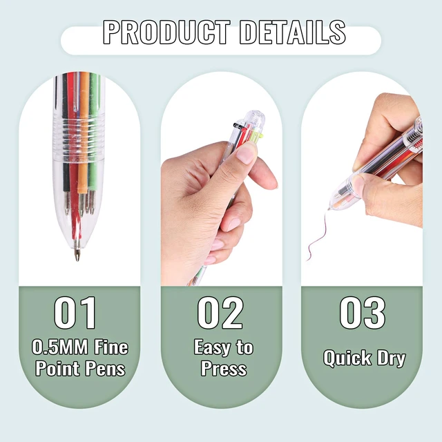Alt view image 4 of 7 - 36 Pack Multicolor Ballpoint Pens 6 in 1 Transparent 0.5mm 6 Ink Colors in Each Pen, Clear Barrel, Retractable Design, 0.5mm Tip, for School Office Party Favors and Gifts