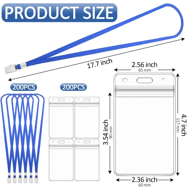 Alt view image 2 of 7 - 400 Pack Neck Lanyard Bulk with ID Card Holder Lanyards for ID Badges Vertical Name Badge ID Card Holders Flat Neck Lanyards with Clip for Nurses Teacher Students, Blue