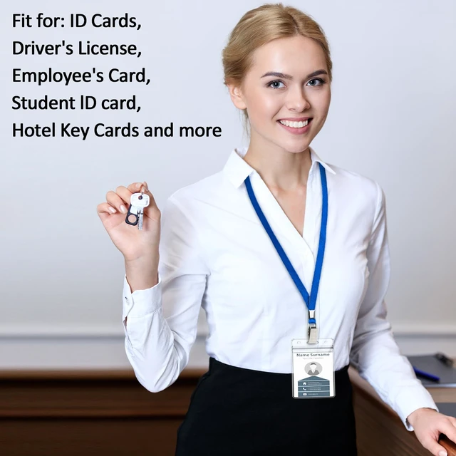 Alt view image 5 of 7 - 400 Pack Neck Lanyard Bulk with ID Card Holder Lanyards for ID Badges Vertical Name Badge ID Card Holders Flat Neck Lanyards with Clip for Nurses Teacher Students, Blue