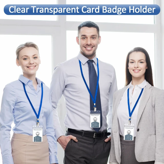 Alt view image 6 of 7 - 400 Pack Neck Lanyard Bulk with ID Card Holder Lanyards for ID Badges Vertical Name Badge ID Card Holders Flat Neck Lanyards with Clip for Nurses Teacher Students, Blue