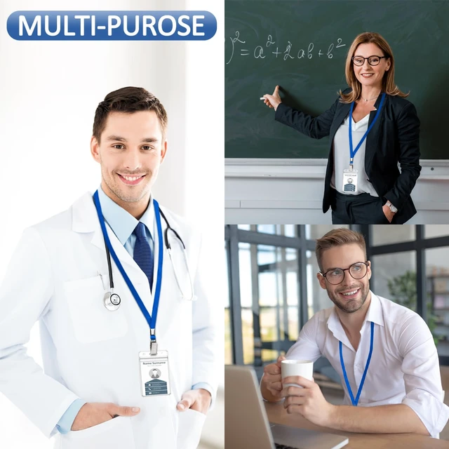 Alt view image 7 of 7 - 400 Pack Neck Lanyard Bulk with ID Card Holder Lanyards for ID Badges Vertical Name Badge ID Card Holders Flat Neck Lanyards with Clip for Nurses Teacher Students, Blue