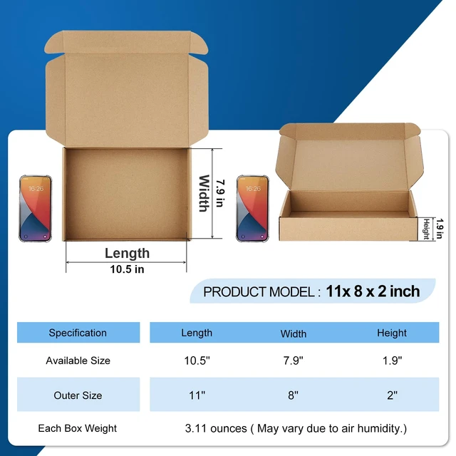 Alt view image 2 of 7 - 30 Pack 11x8x2 Brown Shipping Boxes for Small Business, Book, Gifts Easy Assemble Corrugated Cardboard Mailers Boxes for Packaging, Moving, Shoe Boxes, Easy Fold Mailing Boxes for Shipping Cute