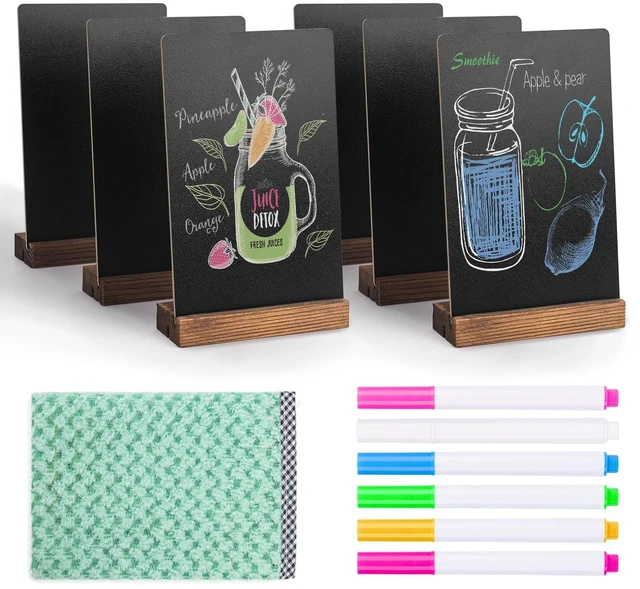 Main image of 6Pcs Tabletop Chalkboard Sign, 7.8x5 Inch, Double-Sided, Base Stands Message Boards, Blackboard, for Coffee Shop, Restaurant, Home, Bar, Menu Display, Wedding, Party, Events, Signag