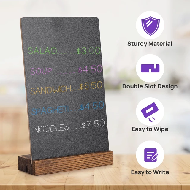 Alt view image 3 of 7 - 6Pcs Tabletop Chalkboard Sign, 7.8x5 Inch, Double-Sided, Base Stands Message Boards, Blackboard, for Coffee Shop, Restaurant, Home, Bar, Menu Display, Wedding, Party, Events, Signag