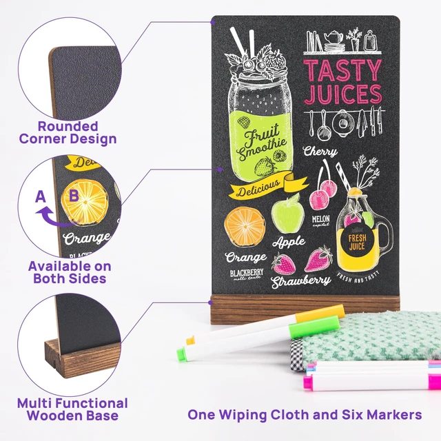 Alt view image 4 of 7 - 6Pcs Tabletop Chalkboard Sign, 7.8x5 Inch, Double-Sided, Base Stands Message Boards, Blackboard, for Coffee Shop, Restaurant, Home, Bar, Menu Display, Wedding, Party, Events, Signag