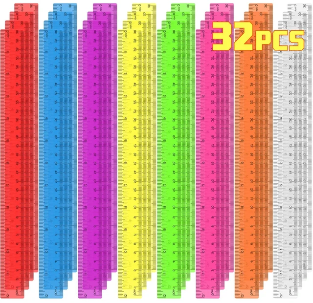 Main image of 32 Pack Clear Plastic Rulers 12 Inch, Rulers Bulk for Classroom, Transparent Assorted Color Rulers with Inches & Centimeters, School Supplies for Students & Teachers, Back to School Essentials