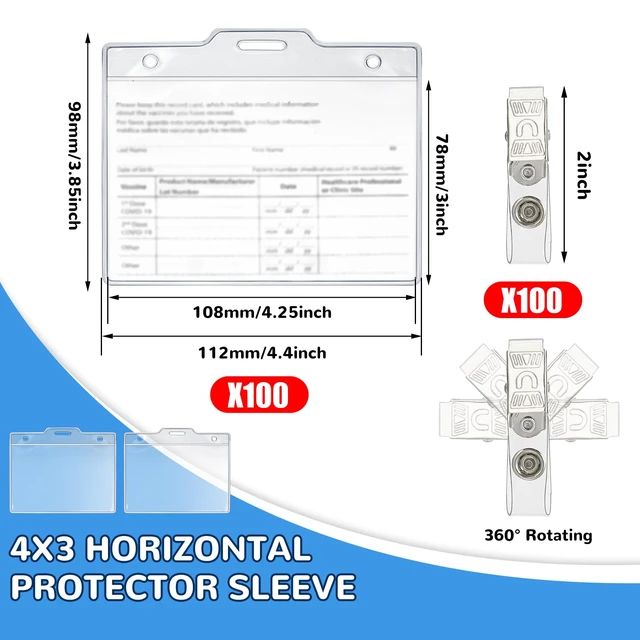Alt view image 2 of 7 - 100 Set Name Tags with Clips Name Tag Holder for 4 x 3 ID Badge Clear Waterproof Vinyl Plastic Sleeve Cover, Horizontal Card Holder for Travel Office Conferences School