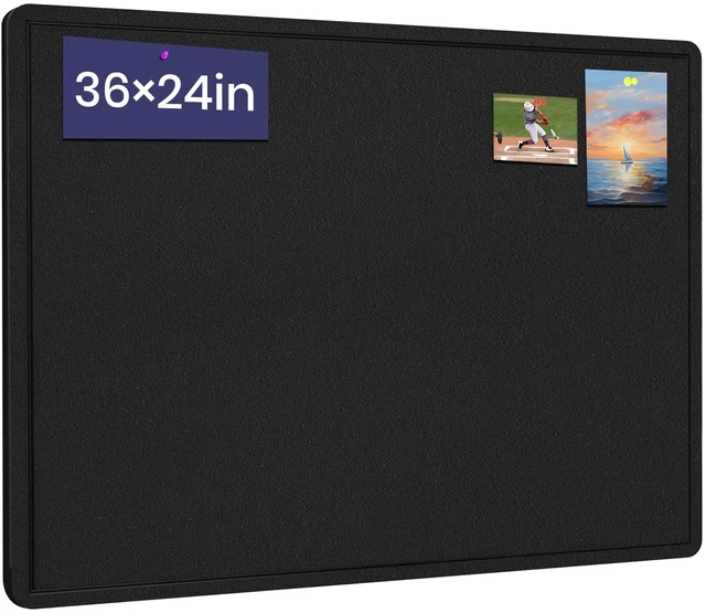 Main image of Bulletin Board 36" x 24" Felt Cork Board - Decorative Pin Board, Black Cork Board Alternative for Wall, Foldable Self-Adhesive Vision Board Prayer Board with Pushpins for Home Office Classroom