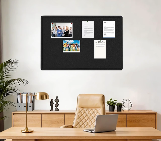 Alt view image 2 of 7 - Bulletin Board 36" x 24" Felt Cork Board - Decorative Pin Board, Black Cork Board Alternative for Wall, Foldable Self-Adhesive Vision Board Prayer Board with Pushpins for Home Office Classroom