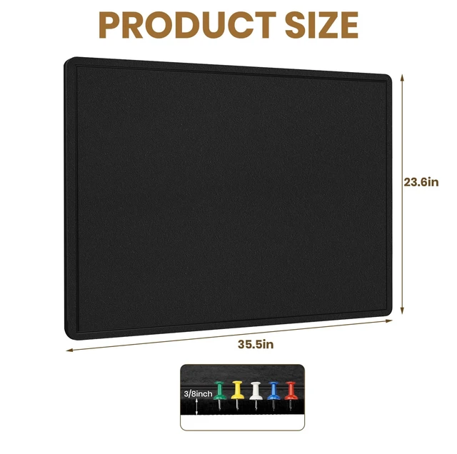 Alt view image 4 of 7 - Bulletin Board 36" x 24" Felt Cork Board - Decorative Pin Board, Black Cork Board Alternative for Wall, Foldable Self-Adhesive Vision Board Prayer Board with Pushpins for Home Office Classroom