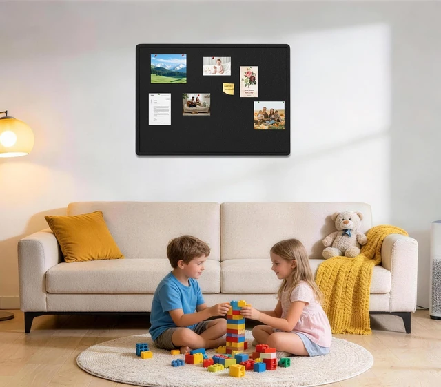 Alt view image 7 of 7 - Bulletin Board 36" x 24" Felt Cork Board - Decorative Pin Board, Black Cork Board Alternative for Wall, Foldable Self-Adhesive Vision Board Prayer Board with Pushpins for Home Office Classroom
