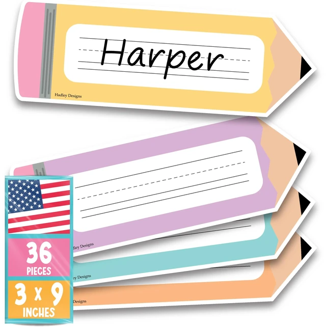 Main image of Desk Name Tags for Classroom, 36pc Nameplate & Classroom Name Tags for Desk 9"x3" Name Plates for Classroom Decor, 1st-3rd Grade Kindergarten Preschool Must Haves, Pastel Cubby Labels Teacher Supplies