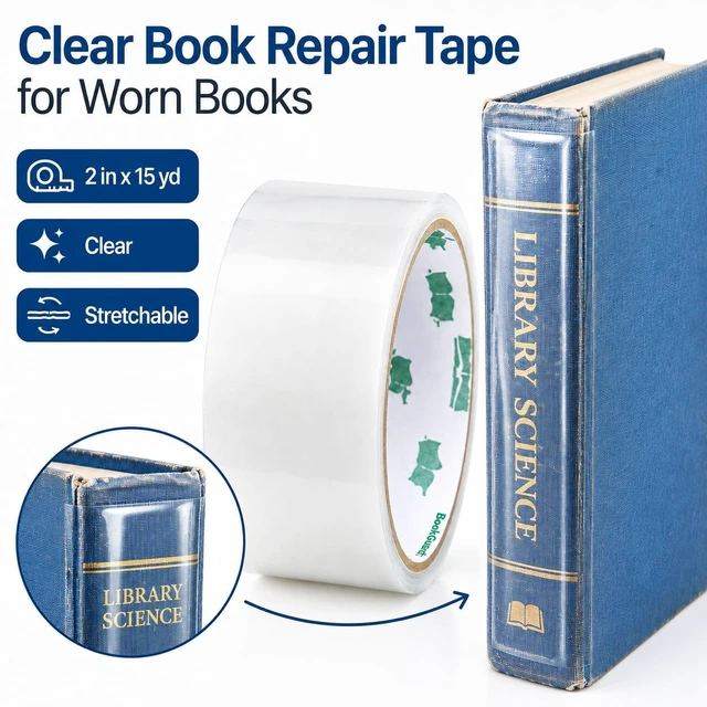 Alt view image 2 of 5 - Clear Book Repair Tape, 2 Inch x 15 Yards Stretchable Polyethylene Book Binding Tape Spines, Covers, Hinges, and Edges. Made in USA