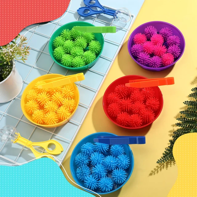 Alt view image 4 of 6 - 71 Pcs Sensory Bin Filler,Blue,Regular Hedge Balls Tweezers Clips Cups, Fine Skills Toys Set for Kids Counting Sorting, Sensory Bin Tools Preschool Learning