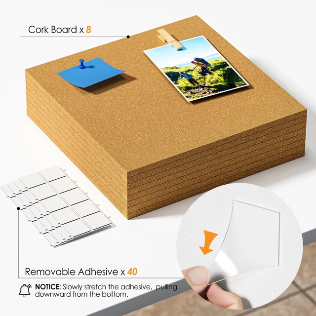 Alt view image 2 of 7 - 48" x 24" Large Cork Board for Wall, 8 Pack 12" x 12" Tiles Self-Healing Natural Cork; Includes 20 Pushpins & Removable Adhesive Tabs; Flexible Board for Office, School & Home