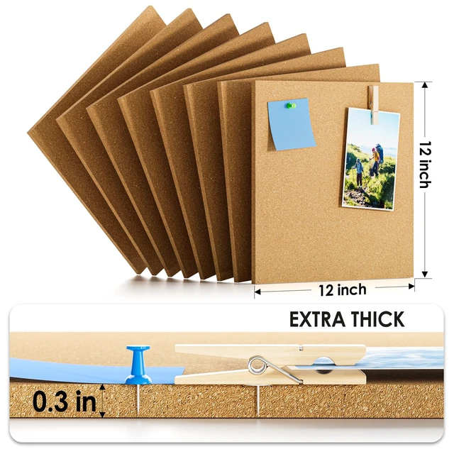 Alt view image 3 of 7 - 48" x 24" Large Cork Board for Wall, 8 Pack 12" x 12" Tiles Self-Healing Natural Cork; Includes 20 Pushpins & Removable Adhesive Tabs; Flexible Board for Office, School & Home