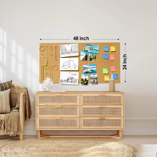 Alt view image 4 of 7 - 48" x 24" Large Cork Board for Wall, 8 Pack 12" x 12" Tiles Self-Healing Natural Cork; Includes 20 Pushpins & Removable Adhesive Tabs; Flexible Board for Office, School & Home