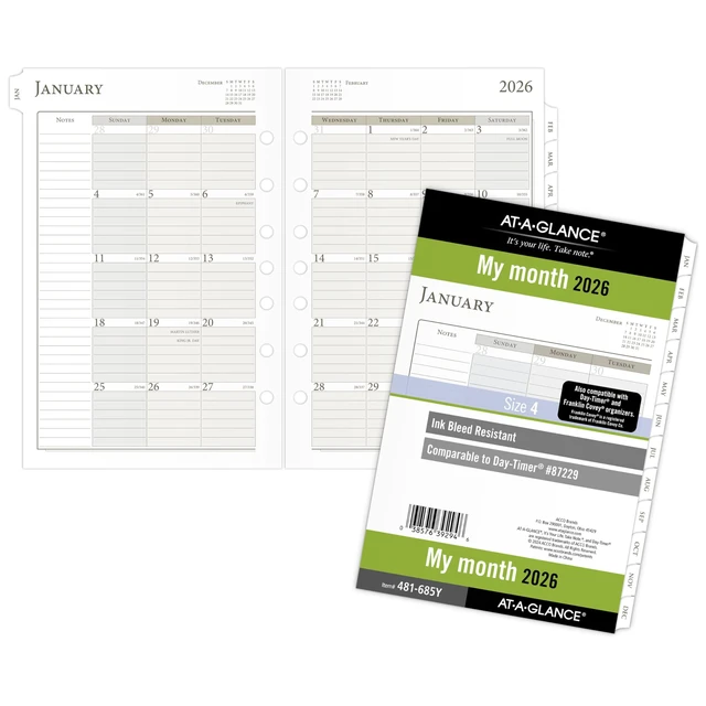 Alt view image 4 of 4 - 2026 Planner Refill, Monthly, 5-1/2" x 8-1/2", Desk Size 4, Loose-Leaf, Ruled Blocks (481-685Y-26)