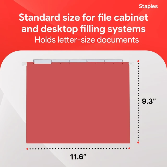 Alt view image 3 of 7 - Hanging File Folders, Letter Size, Red, 1/5-Cut Tabs, 25/Pk Tear-resistant construction for durable everyday document storage and filing