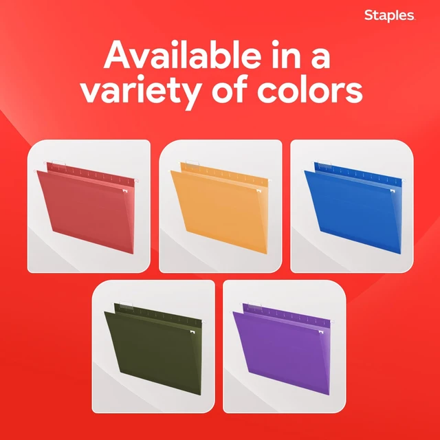 Alt view image 7 of 7 - Hanging File Folders, Letter Size, Red, 1/5-Cut Tabs, 25/Pk Tear-resistant construction for durable everyday document storage and filing