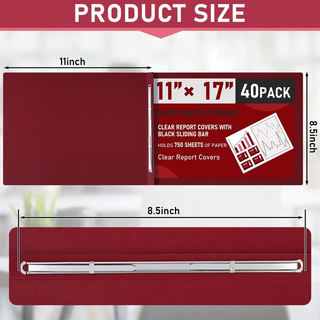 Alt view image 2 of 6 - 40 Pcs 11x17 Inch Pressboard Report Cover, 3" Capacity Presentation Binder Folder with Metal Prong Paper Fastener to Neatly Bind Reports Proposals Transcripts, Other Documents (Burgundy)