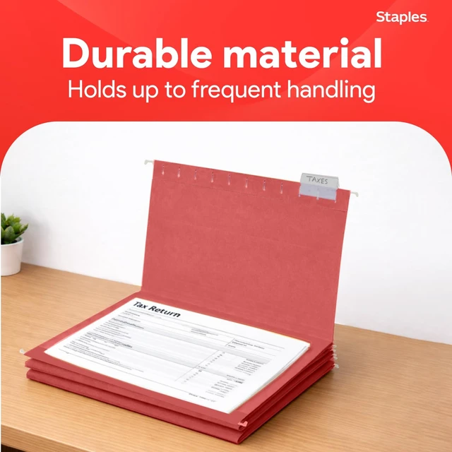 Alt view image 5 of 7 - Hanging File Folders, Letter Size, Red, 1/5-Cut Tabs, 25/Pk Tear-resistant construction for durable everyday document storage and filing