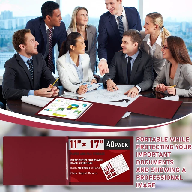 Alt view image 6 of 6 - 40 Pcs 11x17 Inch Pressboard Report Cover, 3" Capacity Presentation Binder Folder with Metal Prong Paper Fastener to Neatly Bind Reports Proposals Transcripts, Other Documents (Burgundy)