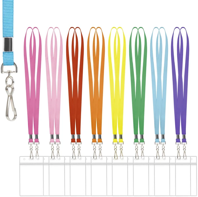 Main image of 16 Pcs Clear Lanyards, Waterproof Vertical Card Holder for ID Badges Clear vertical lanyards for cruise ship cards and nametags, rainbow set of 8 colors