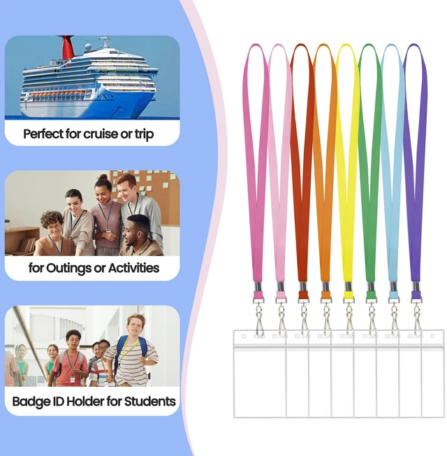 Alt view image 7 of 7 - 16 Pcs Clear Lanyards, Waterproof Vertical Card Holder for ID Badges Clear vertical lanyards for cruise ship cards and nametags, rainbow set of 8 colors