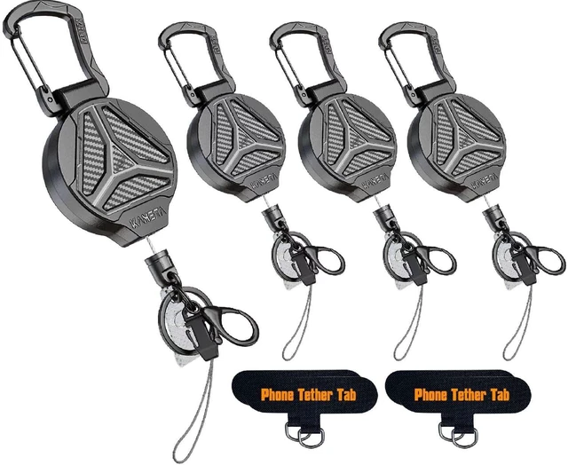 Main image of Retractable Keychain Heavy Duty Carabiner Badge Holder Clip with Magnetic,Tactical Id Badge Reel 32''with Key Ring,Phone Tether, Bearing 15 oz - 4 Pack