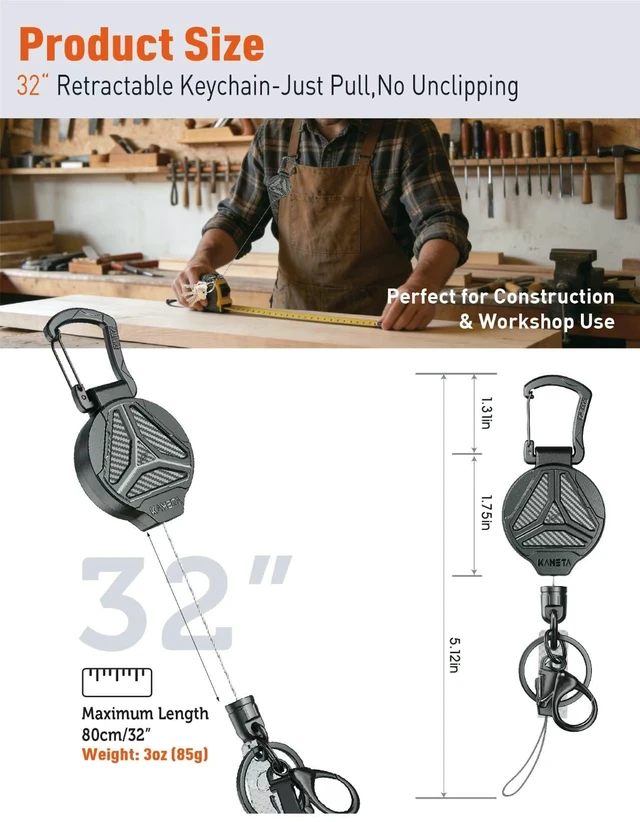 Alt view image 2 of 7 - Retractable Keychain Heavy Duty Carabiner Badge Holder Clip with Magnetic,Tactical Id Badge Reel 32''with Key Ring,Phone Tether, Bearing 15 oz - 4 Pack