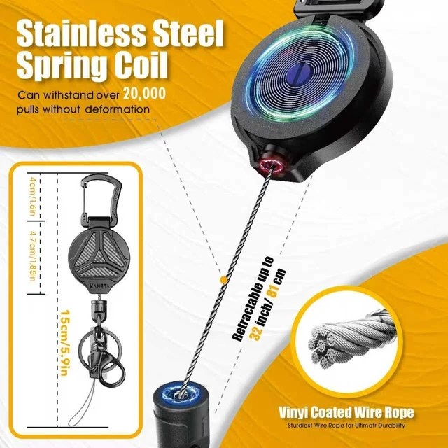 Alt view image 5 of 7 - Retractable Keychain Heavy Duty Carabiner Badge Holder Clip with Magnetic,Tactical Id Badge Reel 32''with Key Ring,Phone Tether, Bearing 15 oz - 4 Pack