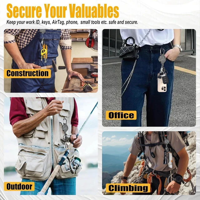 Alt view image 6 of 7 - Retractable Keychain Heavy Duty Carabiner Badge Holder Clip with Magnetic,Tactical Id Badge Reel 32''with Key Ring,Phone Tether, Bearing 15 oz - 4 Pack